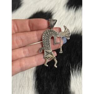Large Native American Sterling Silver Kachina Kokopelli Pendant Signed AJM